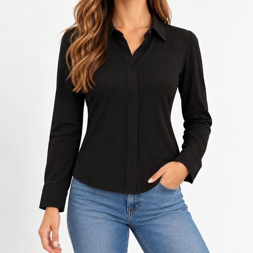 Reformation Fitted Button Down Blouse Long Sleeve Black Womens XS Dress Shirt